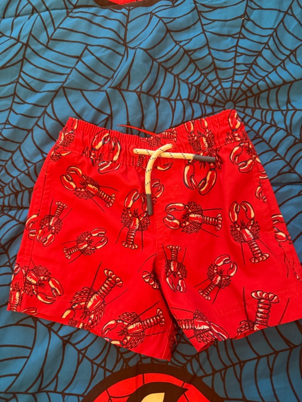 Kids Red Lobster Print Swim Shorts with Drawstring Waist